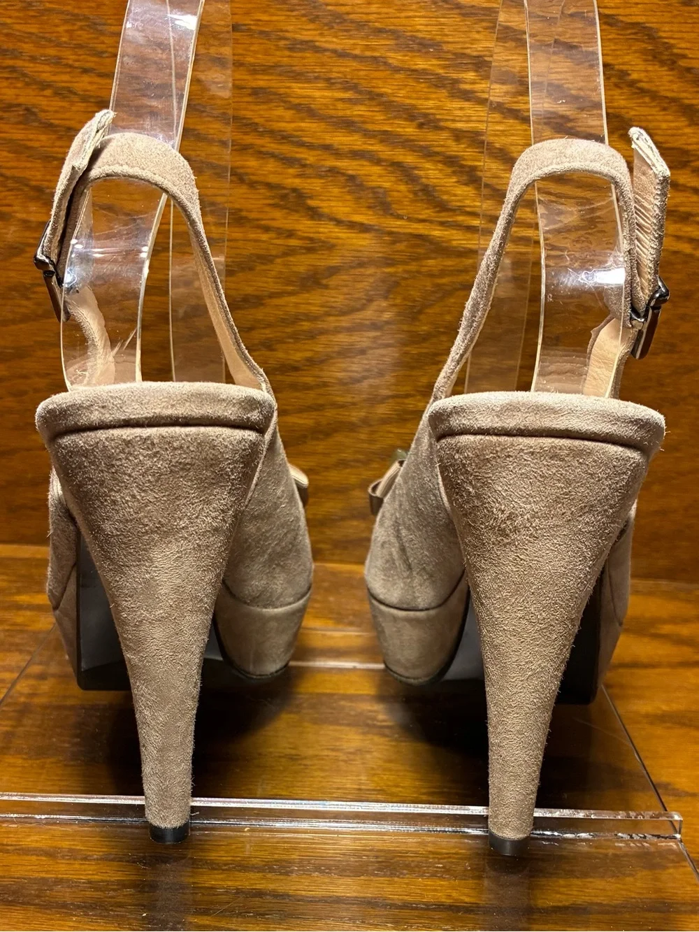 Gastone Lucioli ITALY Beaded Suede Platform Slingback Heels Taupe EU 38.5 US 8